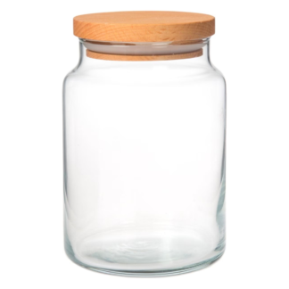 Glazen snoeppot 890 ml met houten deksel